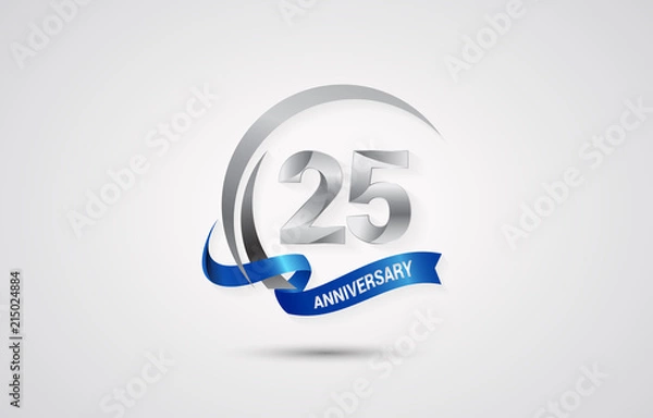 Obraz 25 Years Anniversary Celebration Logotype. Silver Elegant Vector Illustration  with Swoosh,  Isolated on white Background can be use for Celebration, Invitation, and Greeting card