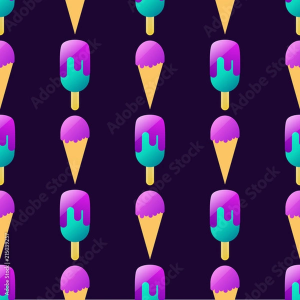 Fototapeta Seamless ice cream pattern colorful background