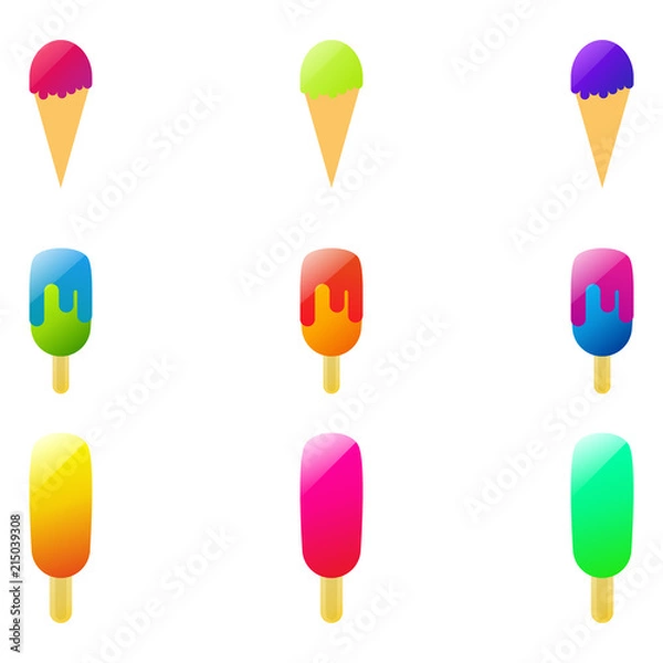 Fototapeta Set of isolated ice creams on a white background