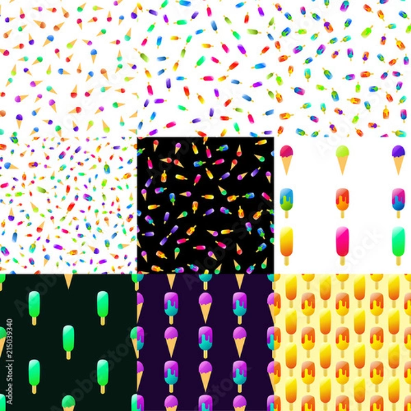 Fototapeta Set of seamless ice cream colorful patterns