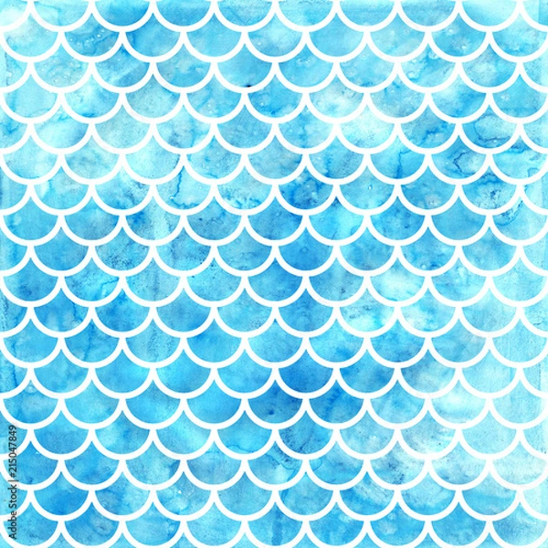 Obraz Mermaid scales. Watercolor fish scales. Bright summer pattern with reptilian scales.