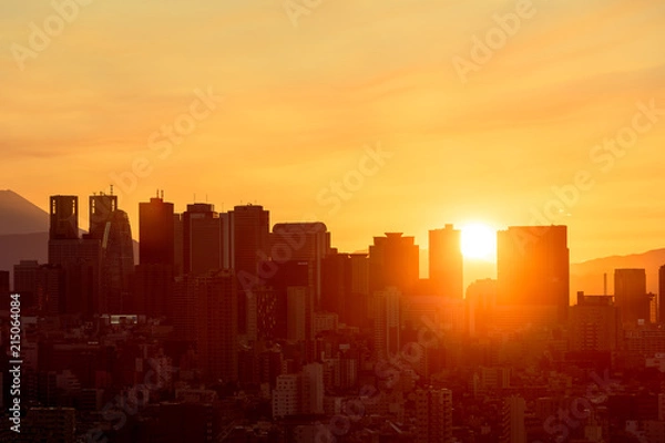 Obraz 東京・夕暮れの新宿