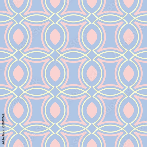 Fototapeta Geometric seamless pattern. Pale blue background with beige and pink elements