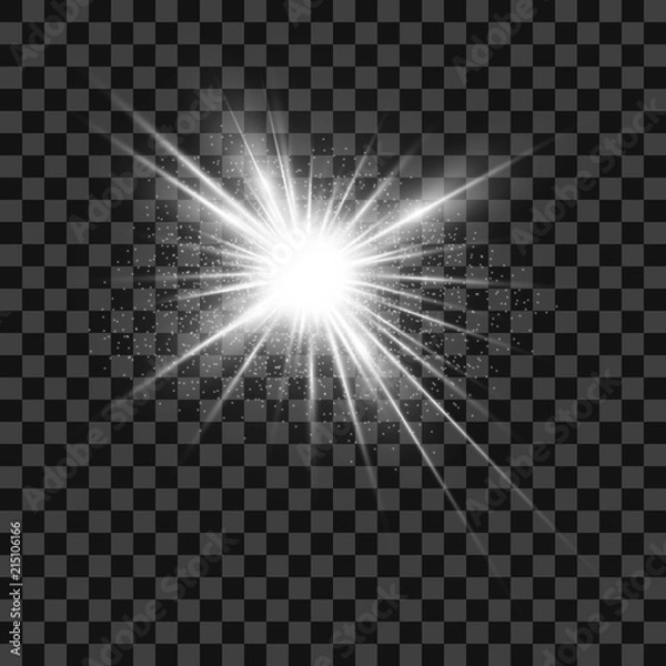 Fototapeta Light bright flashes are white. On isolated transparent background. Vector.