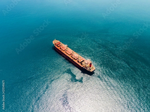 Fototapeta Large bulk carrier in the sea, aerial view.