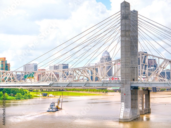 Obraz Odwiedź Louisville w stanie Kentucky, aby zobaczyć most na nabrzeżu miasta i panoramę centrum miasta