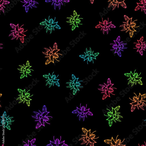 Fototapeta Colorful seamless stag beetles pattern background