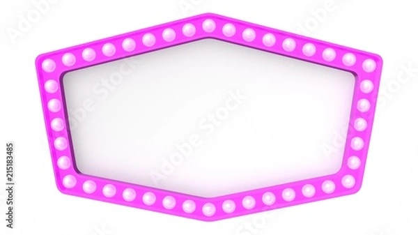 Fototapeta Pink marquee light board sign retro on white background. 3d rendering