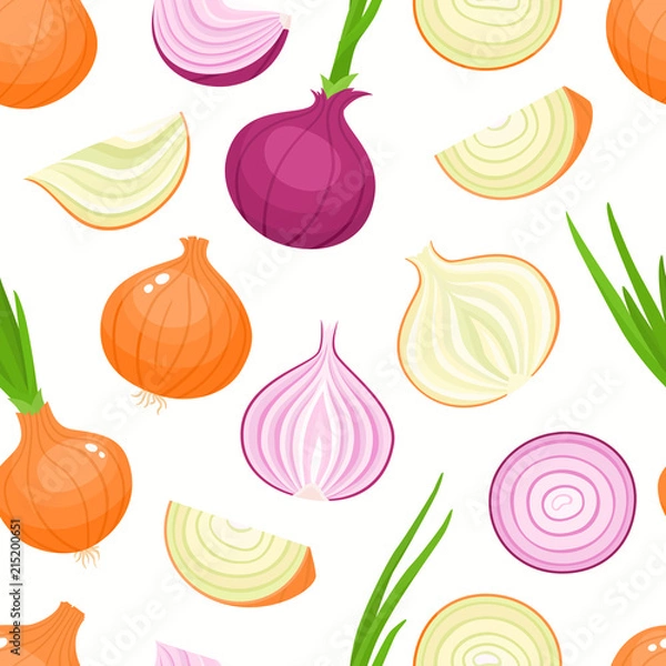 Fototapeta Vector seamless pattern with cartoon onions isolated on white.
