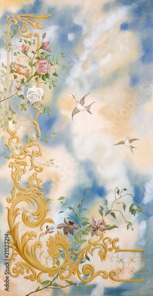 Obraz sky birds and flowers decorative painted composition
