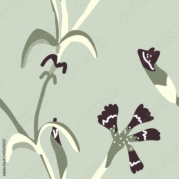 Fototapeta Simple pastel color floral pattern vector seamless