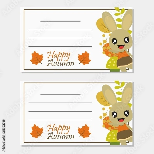 Fototapeta Bunny girl with Autumn elements vector cartoon illustration for Autumn greeting card design, postcard, and wallpaper