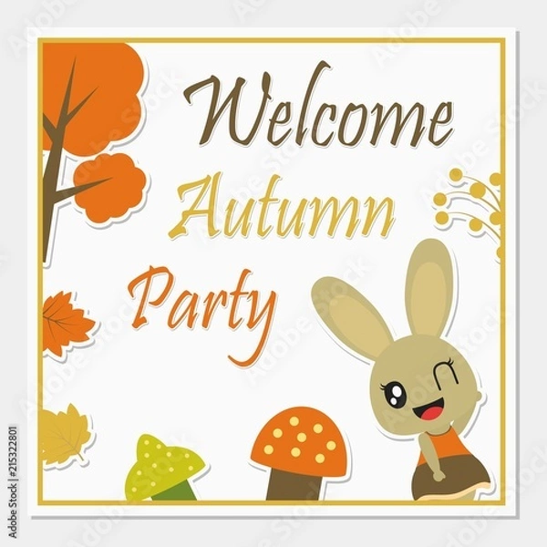 Fototapeta Cute bunny girl with Autumn elements vector cartoon illustration for Autumn greeting card design, postcard, and wallpaper