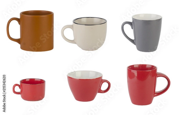 Fototapeta group of color cups isolated on white background