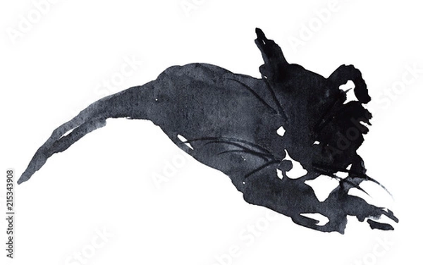 Obraz Hand drawn watercolor silhouette of a black pretty kitten.