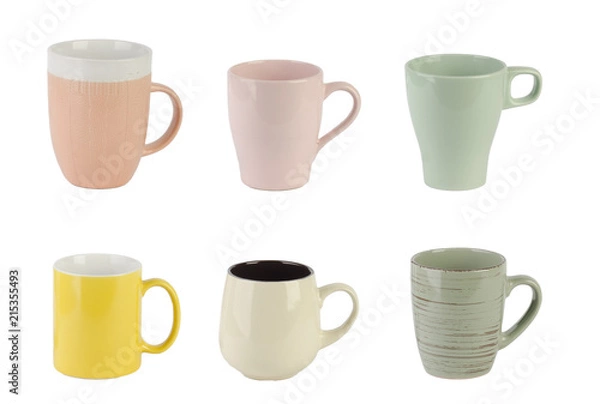 Fototapeta group of color cups isolated on white background