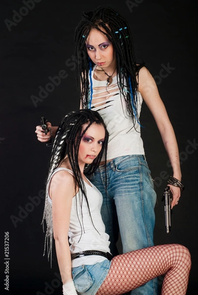 Obraz two girls with guns