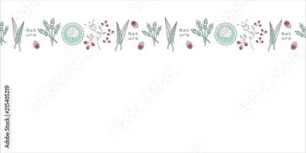 Obraz Leaves and Buds Border Swatch Seamless Repeat Pattern