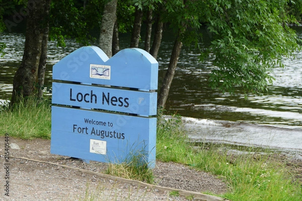 Fototapeta Fort Augustus, Scotland - July 26 2016: Famous Loch Ness sign