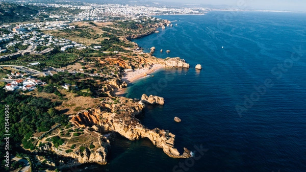 Fototapeta Aerial view of the Algarve, Portugal. Concept for above beach of Portugal. Summer vacations in Portugal