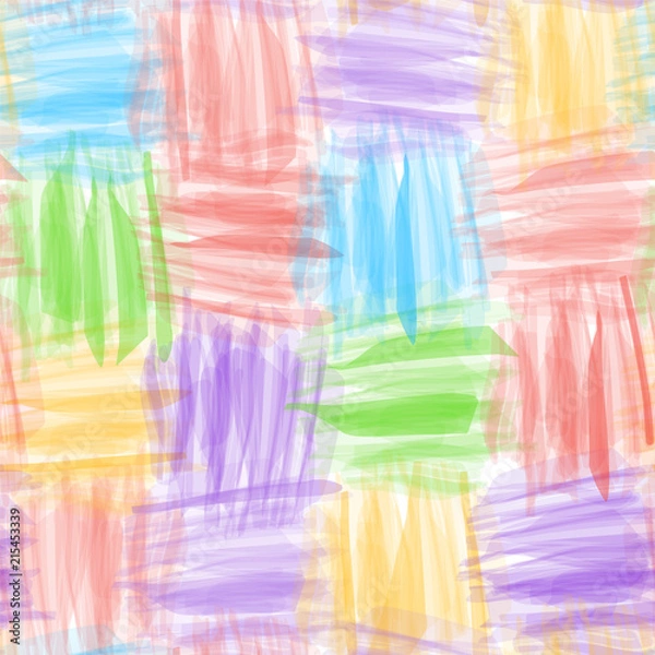 Obraz Seamless checkered pattern with grunge striped cartoon watercolor rainbow elements