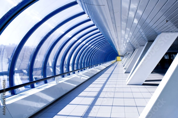 Fototapeta Diminishing hall inside airport in cosmic style