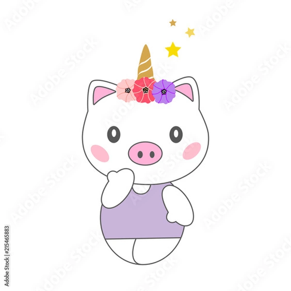 Obraz Magic pig unicorn. Isolated on white background.