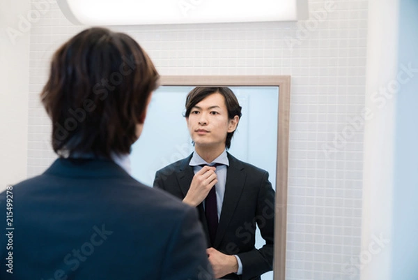 Fototapeta 鏡を見る男性