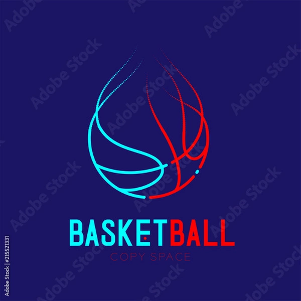 Fototapeta Basketball shooting fire logo icon outline stroke set dash line design illustration isolated on dark blue background with basketball text and copy space