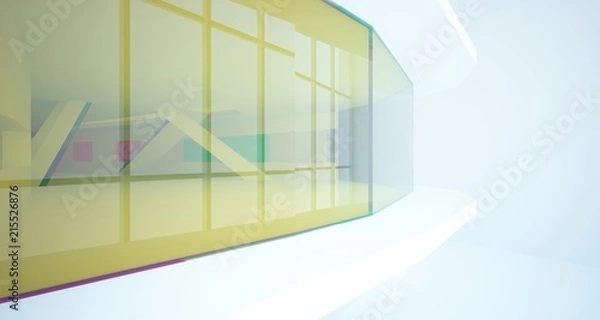 Obraz Abstract white and colored gradient glasses interior multilevel public space with window. 3D illustration and rendering.