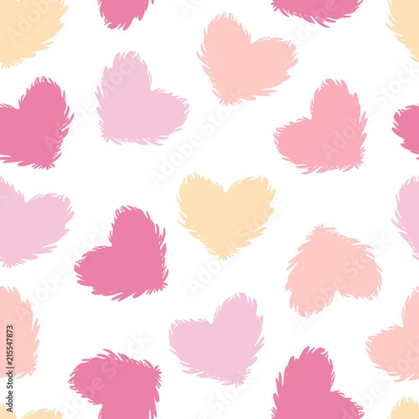 Fototapeta Vector fluffy heart seamless pattern Isolated on white background.