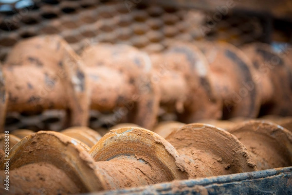 Obraz Drill for water search. Drilling installation in disassembled form.Industrial technician.