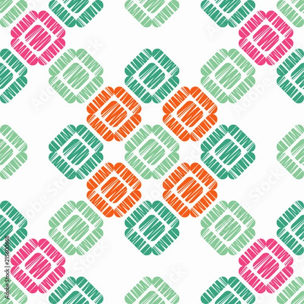 Fototapeta Seamless abstract geometric pattern. Mosaic texture. Brushwork. Hand hatching. Scribble texture. Textile rapport.