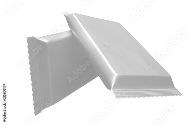 Obraz 3D realistic render of Blank Template Package For Big Snack, Chocolate Or Candy. Plastic Pack. Clipping path. Isolated on white background