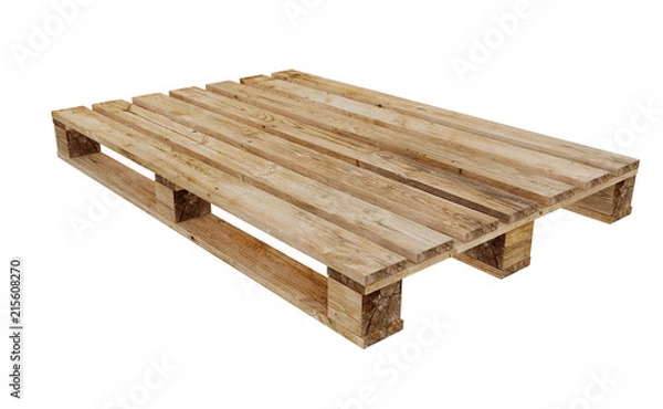 Obraz 3D realistic render of wooden palette. Isolated on white background.