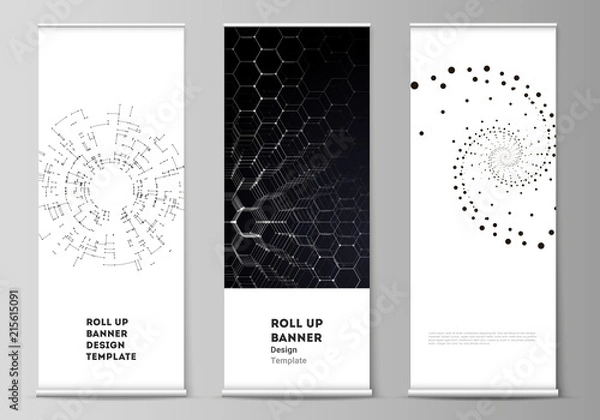Fototapeta The vector illustration of the editable layout of roll up banner stands, vertical flyers, flags design business templates. Technology, science, future concept abstract futuristic backgrounds.
