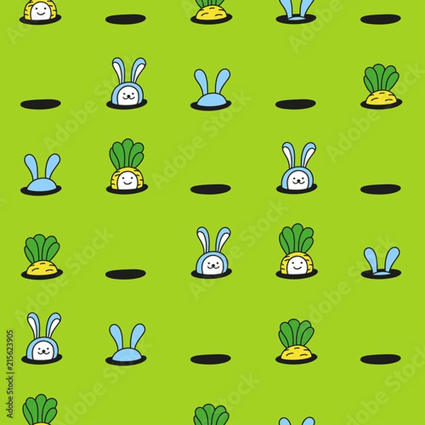 Fototapeta Bunny rabbits and baby carrots in the garden