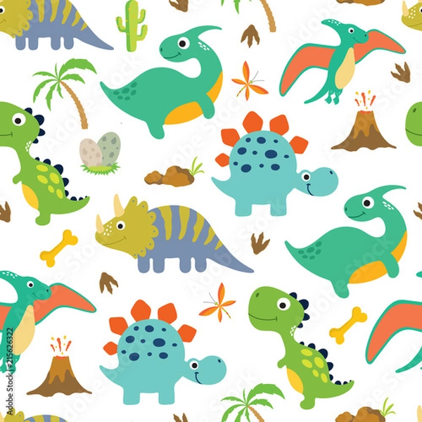 Fototapeta Cute dino seamless pattern