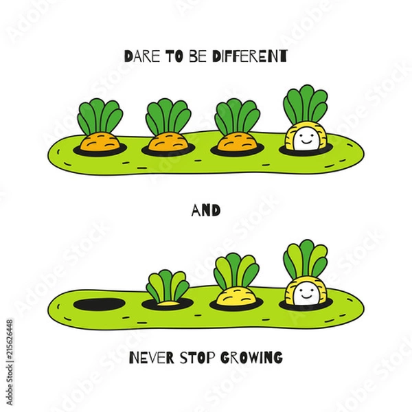 Fototapeta Dare to be different. Baby carrot in the garden.