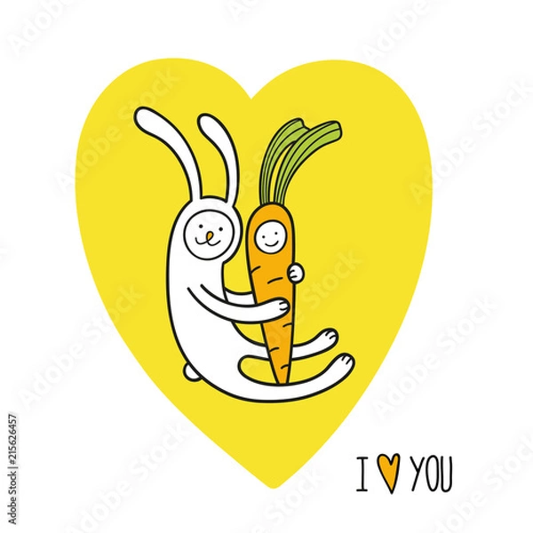 Fototapeta bunny rabbit and baby carrot