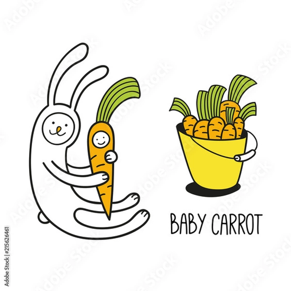 Fototapeta bunny rabbit and baby carrot