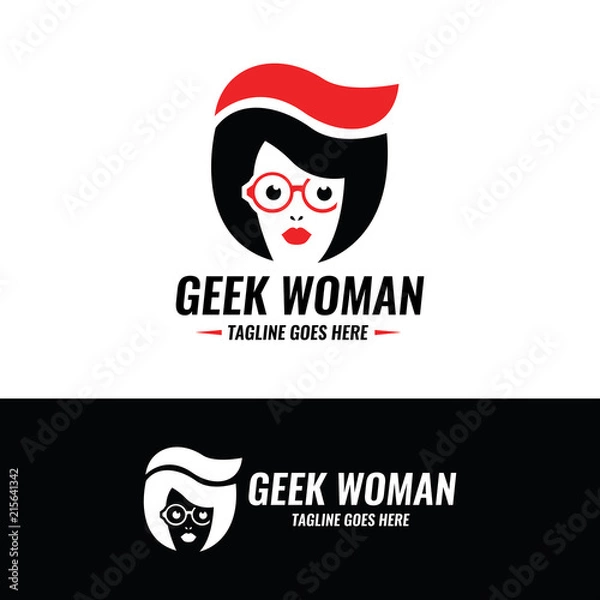 Fototapeta Geek woman logo design template. Vector illustration