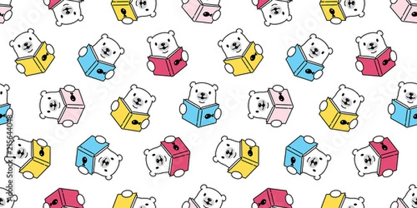 Fototapeta bear seamless pattern vector  polar bear reading book isolated cartoon wallpaper background