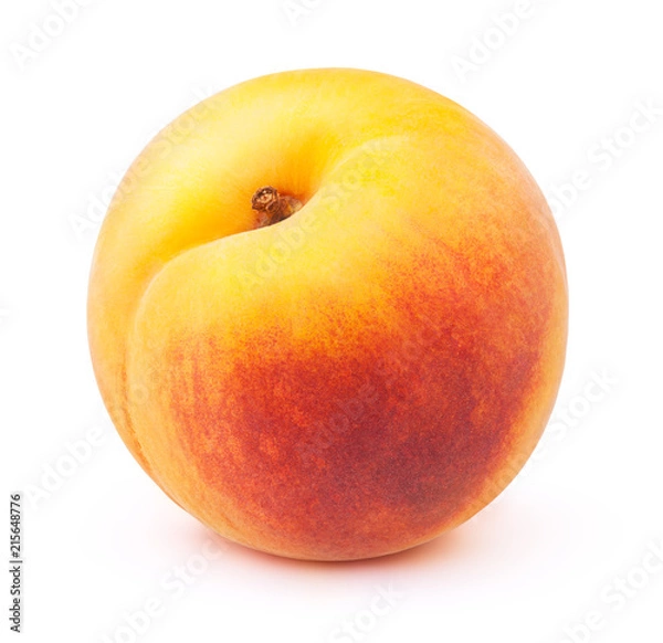 Fototapeta Fresh red and yellow peach fruit isolated on the white background with clipping path. One of the best isolated peaches that you have seen.