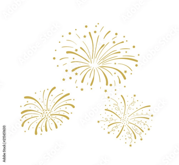 Obraz Vector Golden Doodle Fireworks Isolated, Celebration, Party Icon, Anniversary, New Year Eve.