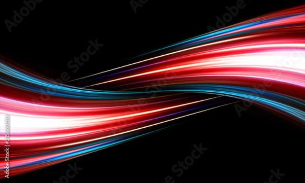 Fototapeta Abstract background of long explosure tale light on black ,Technology backgroud