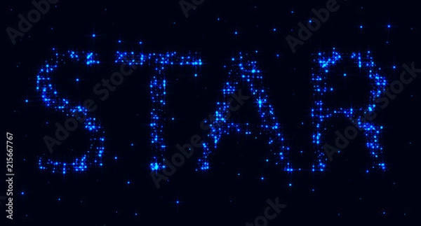 Fototapeta Bright glowing star inscription of blue stars and constellations on a dark background. Space pattern. Graphic design elements