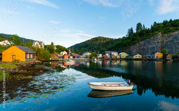 Fototapeta View over the harbor of Hosanger in Norway