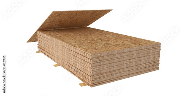 Obraz 3D render of stack OSB boards. Isolated on white background.