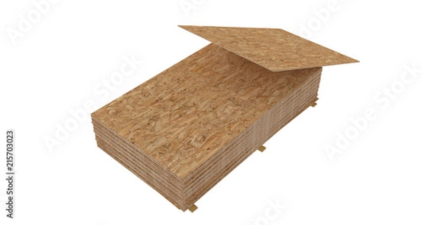 Fototapeta 3D render of stack OSB boards. Isolated on white background.
